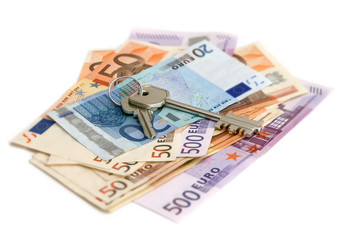 Obraz na płótnie Canvas banknoty euro z kluczami