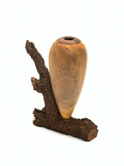 Decorative vase is made from tree on stand