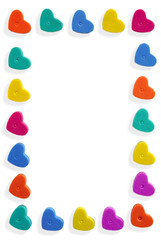 Multi-colored heart pattern border and background.