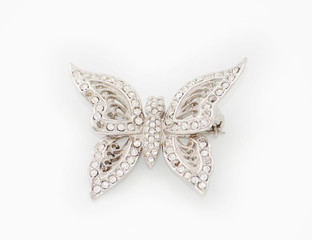 Diamond butterfly jewerly isolated on white