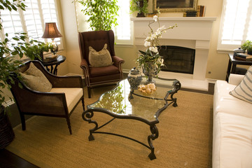 Living room with a fireplace.