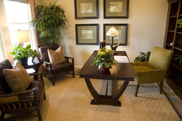 Luxury home office with stylish decor.
