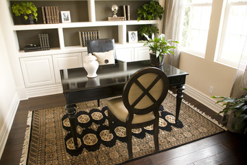 Luxury home office with stylish decor.