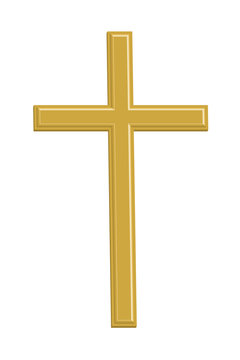 Gold cross on white background