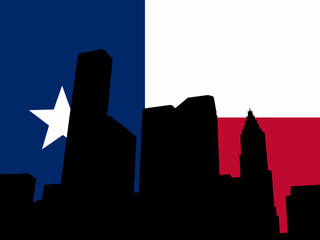 Houston skyline with Texan flag