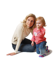 mother with daughter isolated on white