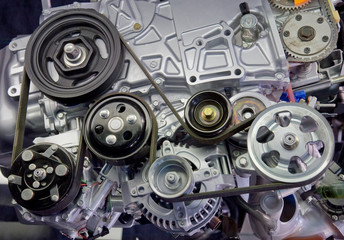 Close-up image of a supercharged automobile engine