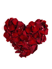 Heart made with red rose petals