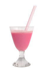 Strawberry milk shake with two straws
