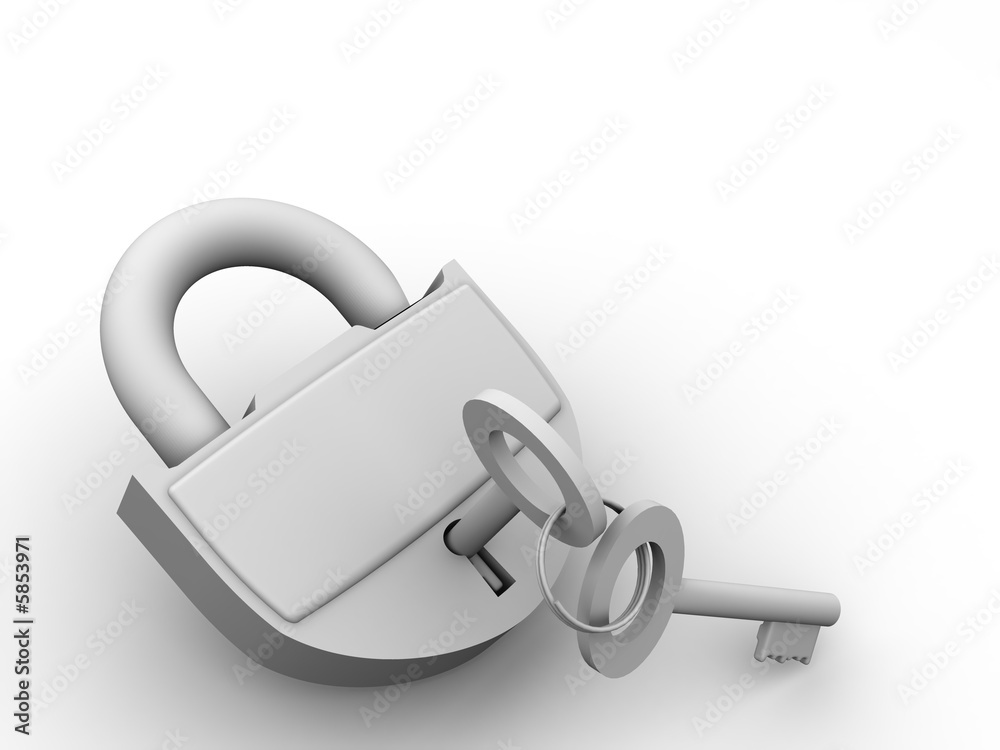 Poster padlock with keys. 3d