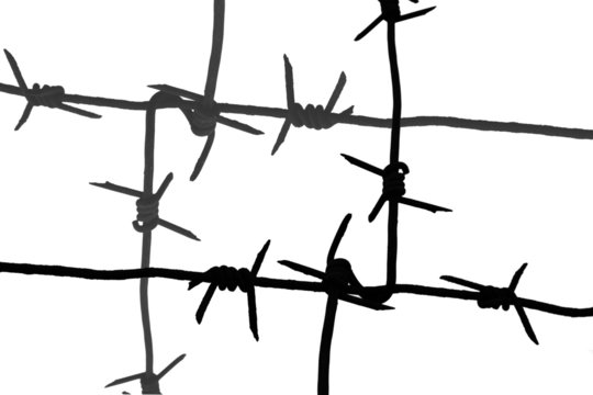 silhouette segment of old barbed wire isolated on white