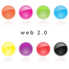 Web 2.0 star labels with reflection in various colors.