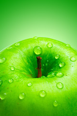 beautiful green apple on green background