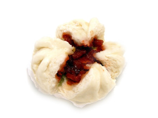 Closeup of isolated Chinese food barbecued pork bun