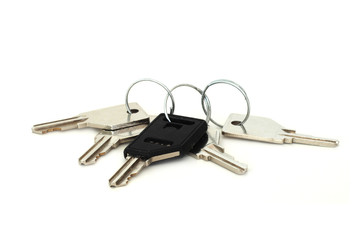 Bunch of keys on white background