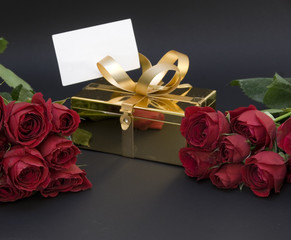 Red Roses and note card with gift box