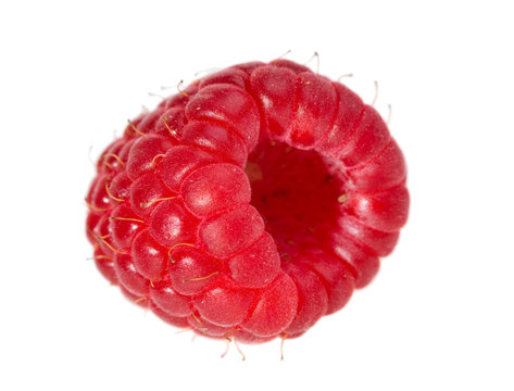 single large raspberry macro isolated on white background