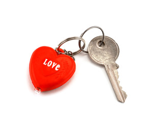 Key with heart key ring with word 
