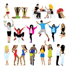 Silhouettes of people: business; family; sport; fashion; love