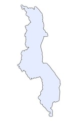 Malawi light blue map with shadow