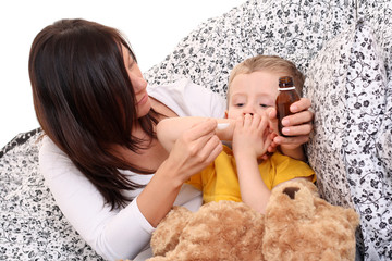 4 years old boy and his mother - flue season