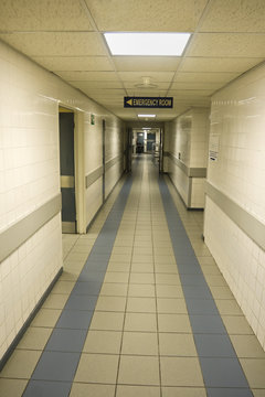 Empty hospital corridor, entrance to the emergency room