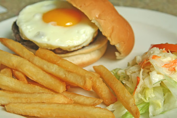 Egg Hamburger And Fries