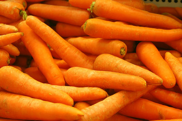 A tray of carrots in the market