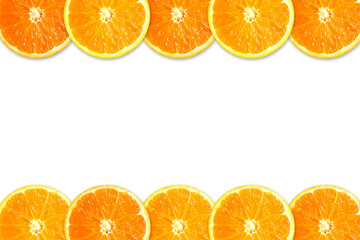 Two rows of orange slices isolated in white background