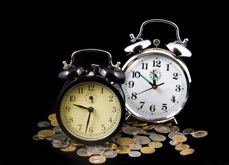 Alarm clocks on coins