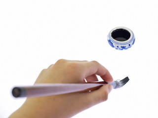 asiatischer kalligraphy pinsel und tusche 