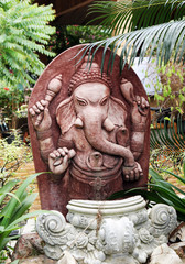 Thai stone carved Buddhist statue of an elephant.