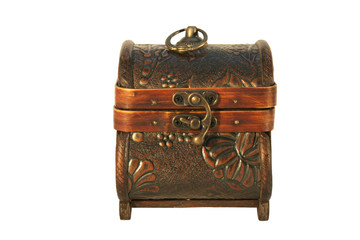 Isolated antique wooden chest on white background