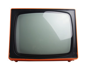 face on view of retro orange television