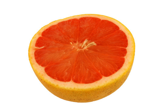 Isolated Pink Grapefruit Half On White