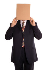 Businessman about to reveal himself from his hidden identity.