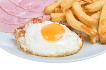 Keuken spatwand met foto Close-up of ham, fried egg and chips © Joe Gough
