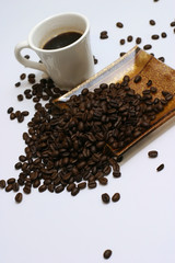 coffee grains with coffee cup