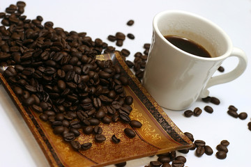 coffee beans with white cup
