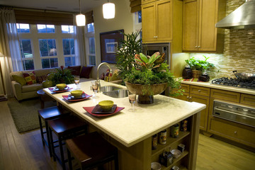 Luxury kitchen with a modern island.