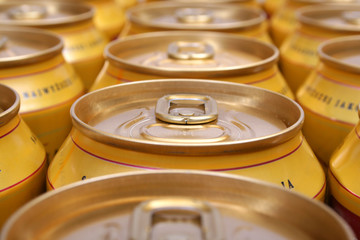 aluminum drink cans piled