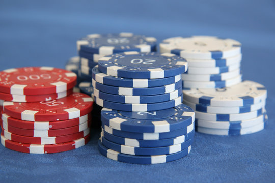 Red, blue and white pokerchips