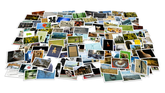 Stack of photos isolated from the background