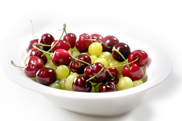 Bowl Of Cherry And Grape Fruits