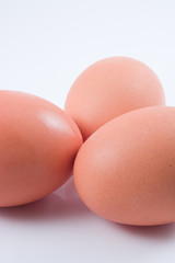 Three eggs isolated on white, with shadow