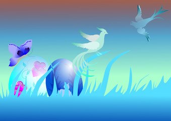 tableau bleu de pâques