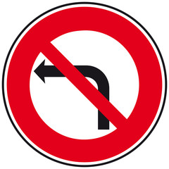 Panneau : Interdiction de tourner &agrave; gauche