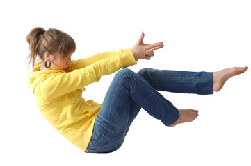 the girl roll to the back and shoot from finger