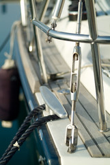 pulley and cords of a yatch docked