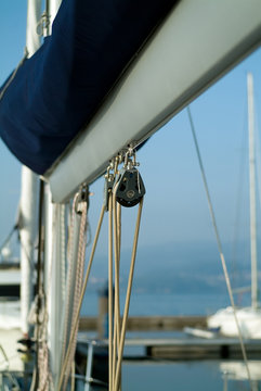 mast and cords close focus on pulley